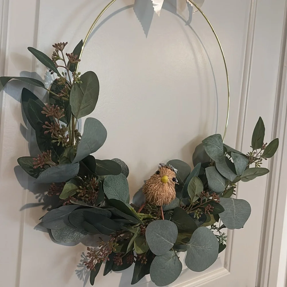 Bird Accented Bird Wreath Removable Bird Faux Silver Dollar Eucalyptus Final